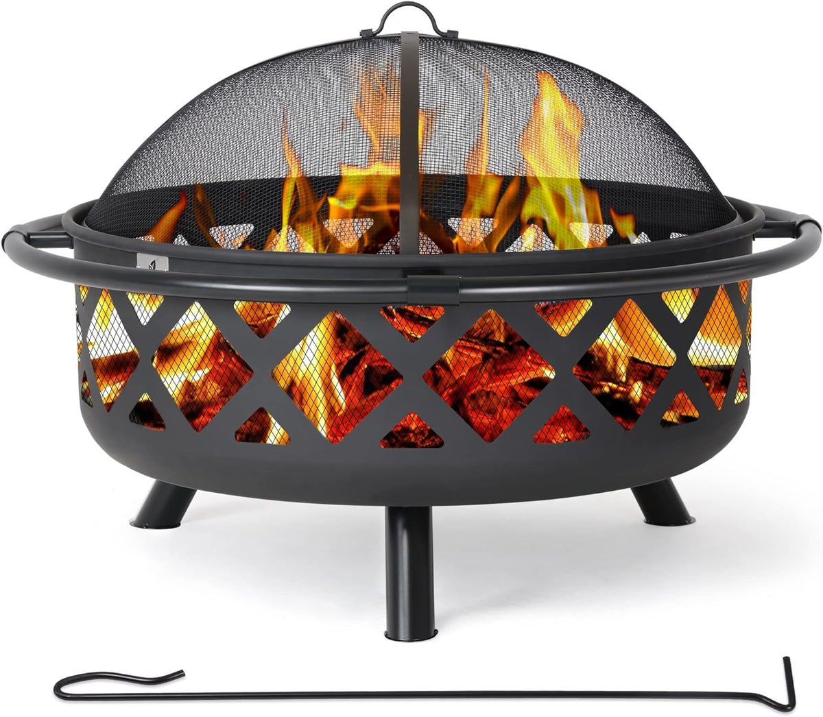 SUNCREAT 42-Inch Wood Burning Patio Fire Pit, Black, 42.1 Inch Diameter x 25.2 Inch High