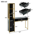 Barber Salon Station With Lockable Drawer, Left Shelf And Storage Cabinet - Black