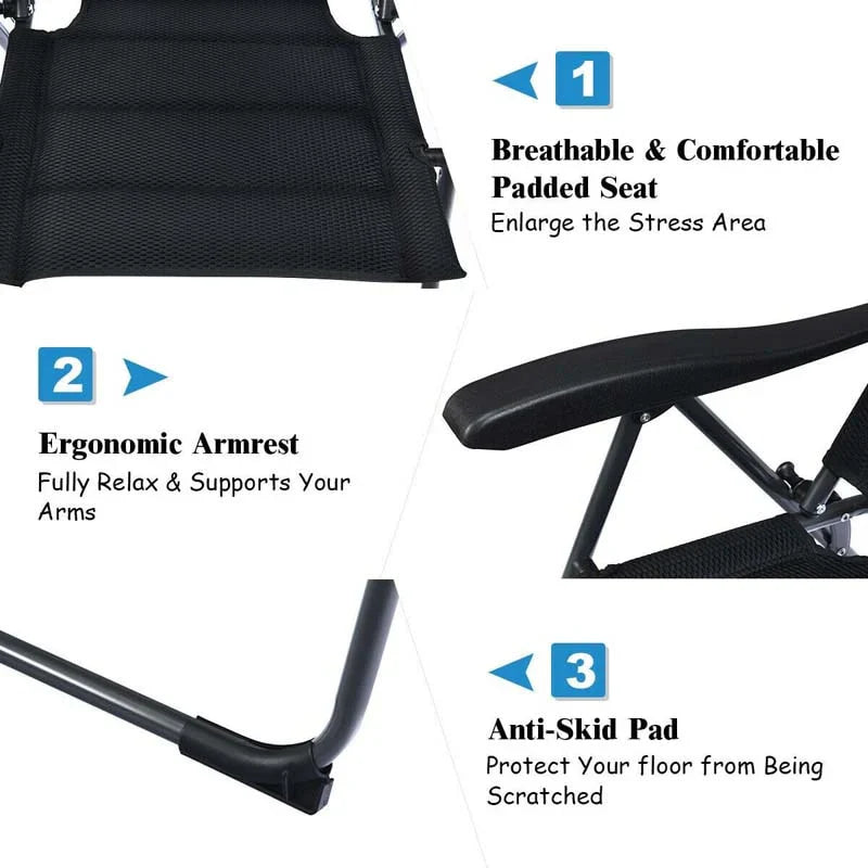 2 Pack Folding Patio Chairs, 7 Position Adjustable Outdoor Sling Recliner Camping Chairs