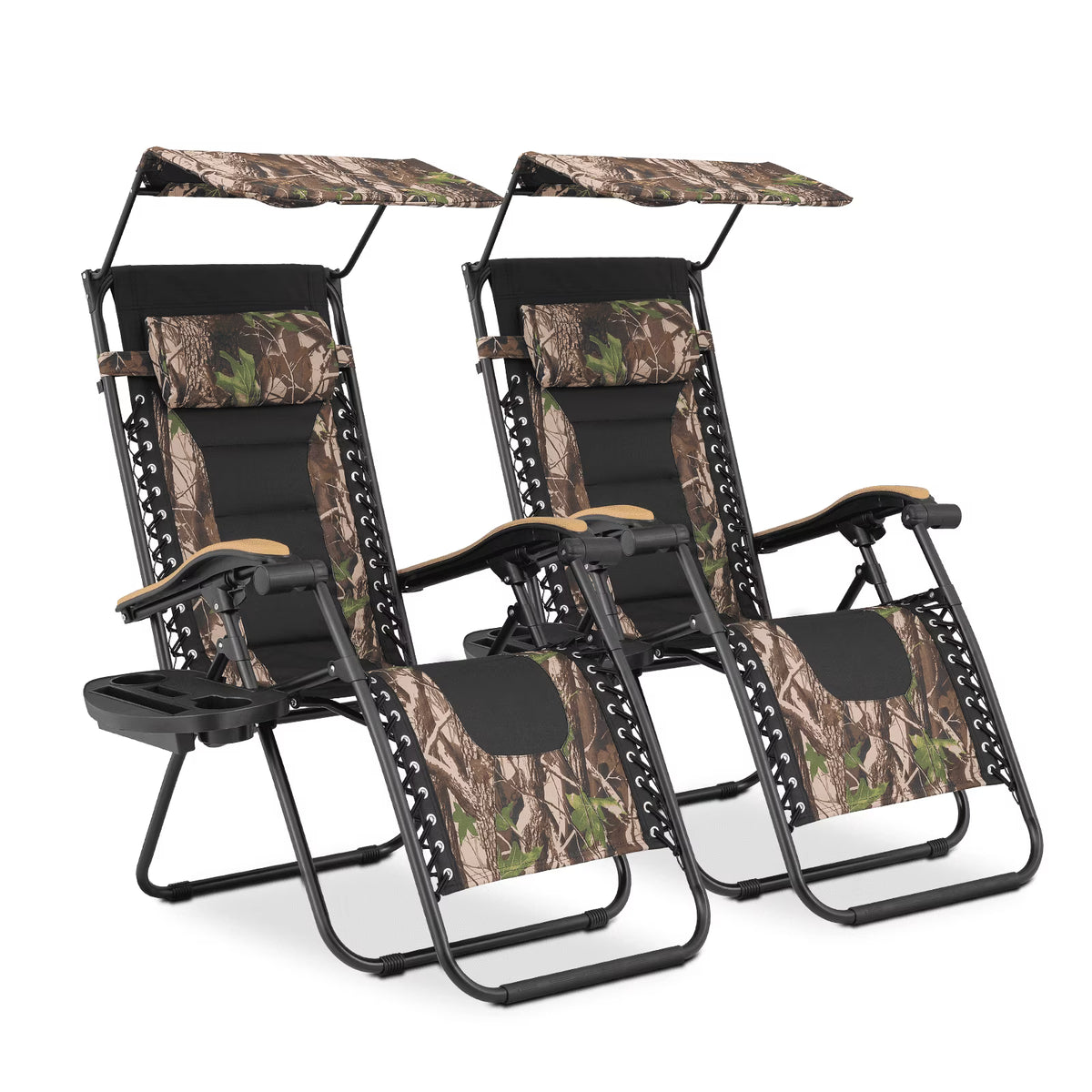 MoNiBloom Zero Gravity Reclining Chairs Set Of 2 With Canopy Shade And Headrest, Black - 330 lbs