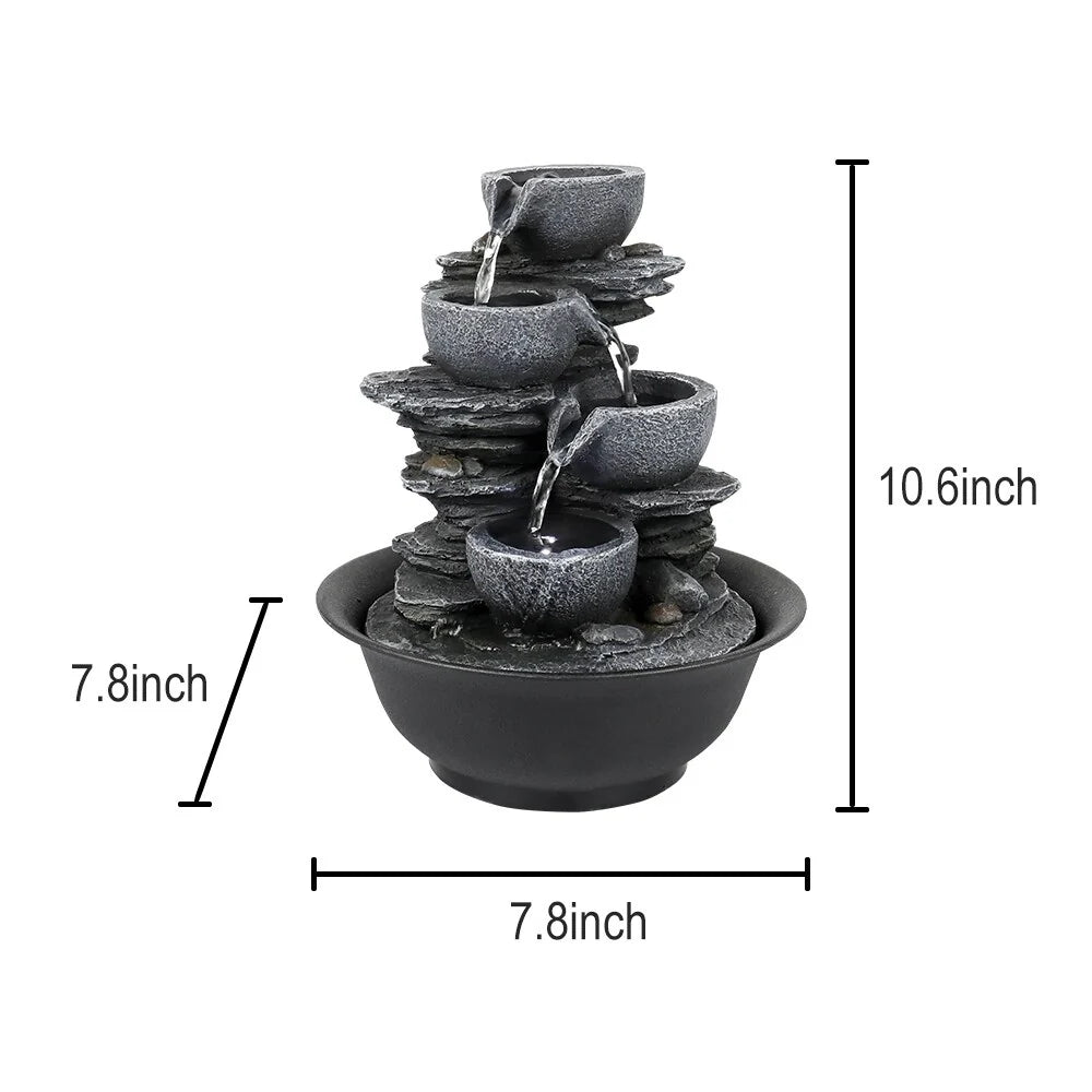 4-Tier Indoor Water Fountain - 7.8 x 7.8 x 10.6 in, Gray Resin