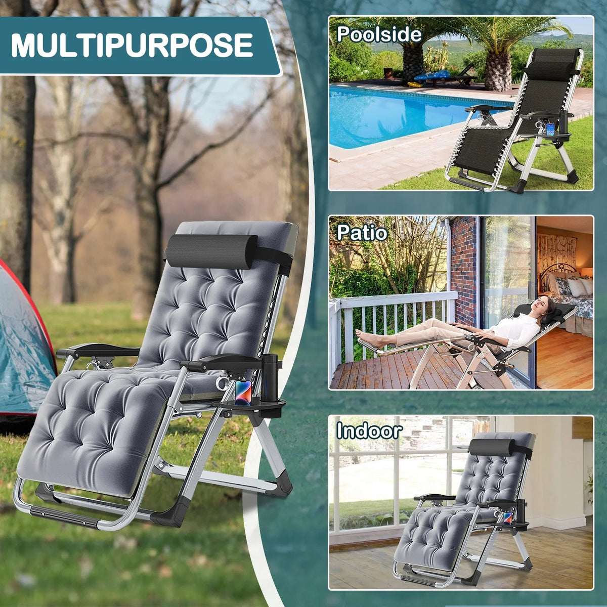 NAIZEA Zero Gravity Lawn Recliner Chairs, 2 Pack, Black