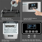 Stainless Steel Countertop Ice Maker, 48 lbs/24h, Silver, Self-Cleaning LCD Display