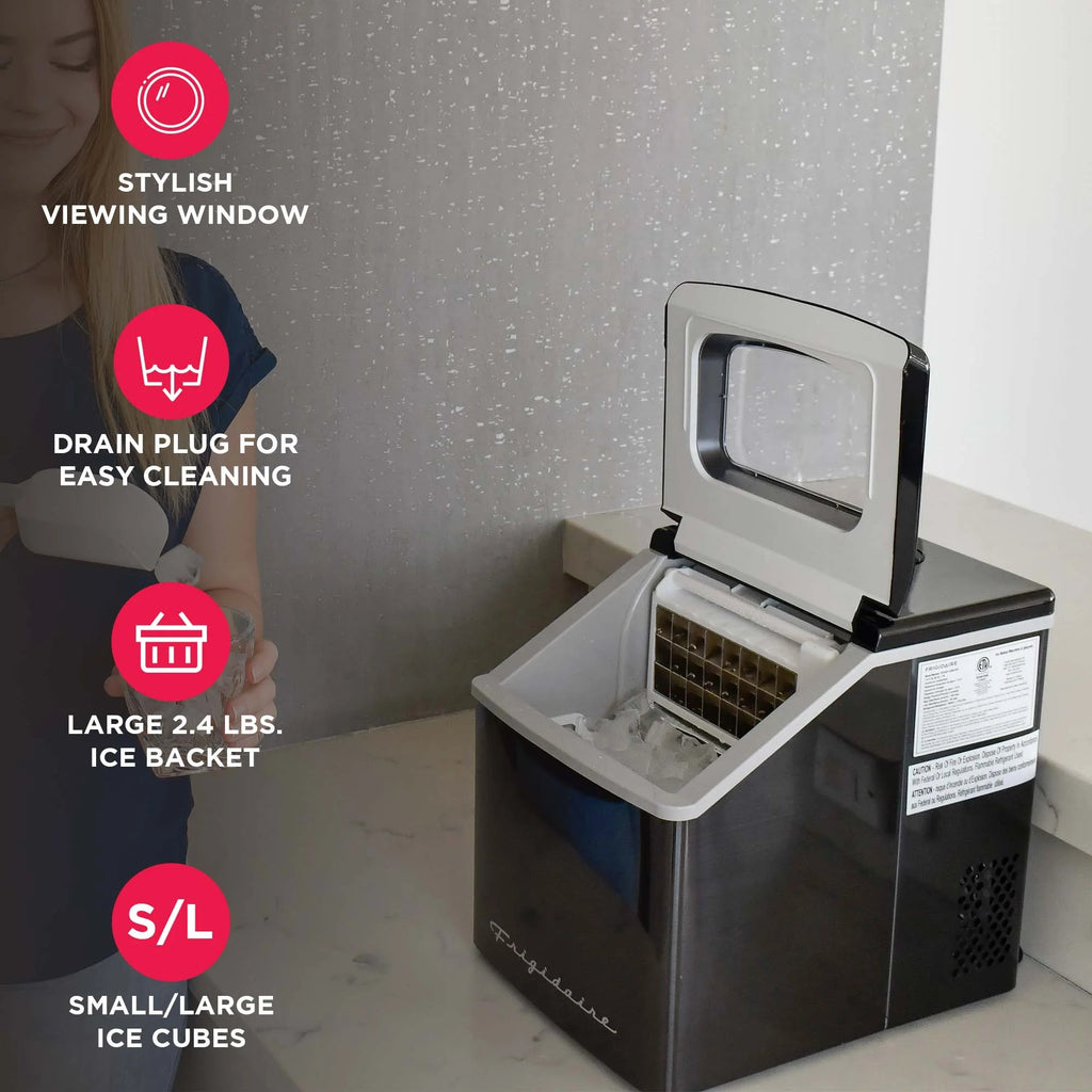 Frigidaire Countertop Clear Square Ice Maker, 40 lbs. Per Day - Stainless Steel