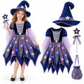 MEZZALL Child Outfit Sets Girls Witch 4 Light Up Star Witch Dress With Hat Wand Kids Halloween Party Outfit For Party Clothes Sets