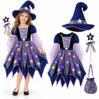 MEZZALL Child Outfit Sets Girls Witch 4 Light Up Star Witch Dress With Hat Wand Kids Halloween Party Outfit For Party Clothes Sets