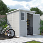 Seizeen Outdoor Resin Storage Shed, 41 Cu. Ft. / 306 Gal, Gray, 3 Doors With Floor