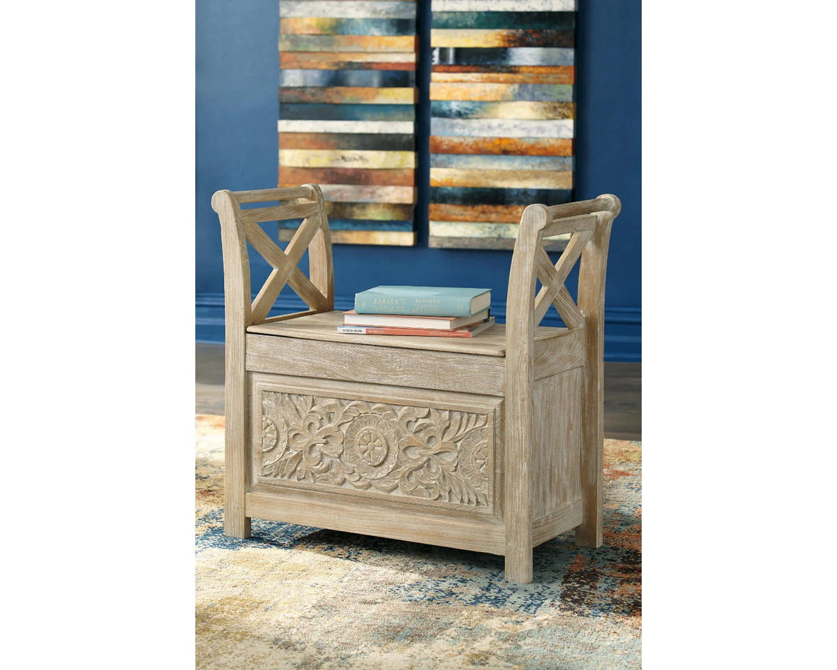 Signature Design by Ashley Accent Bench, Whitewash - Fossil Ridge