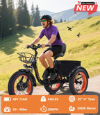 YEBEI Folding Electric Tricycle for Adults, 500W Motor, 48V15AH Lithium Battery, 20 x 4.0 in Fat Tires