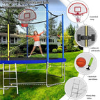 Trampoline With Enclosure Net And Adjustable Basketball Hoop - 8ft, 10ft, 12ft, 14ft, 15ft, 16ft