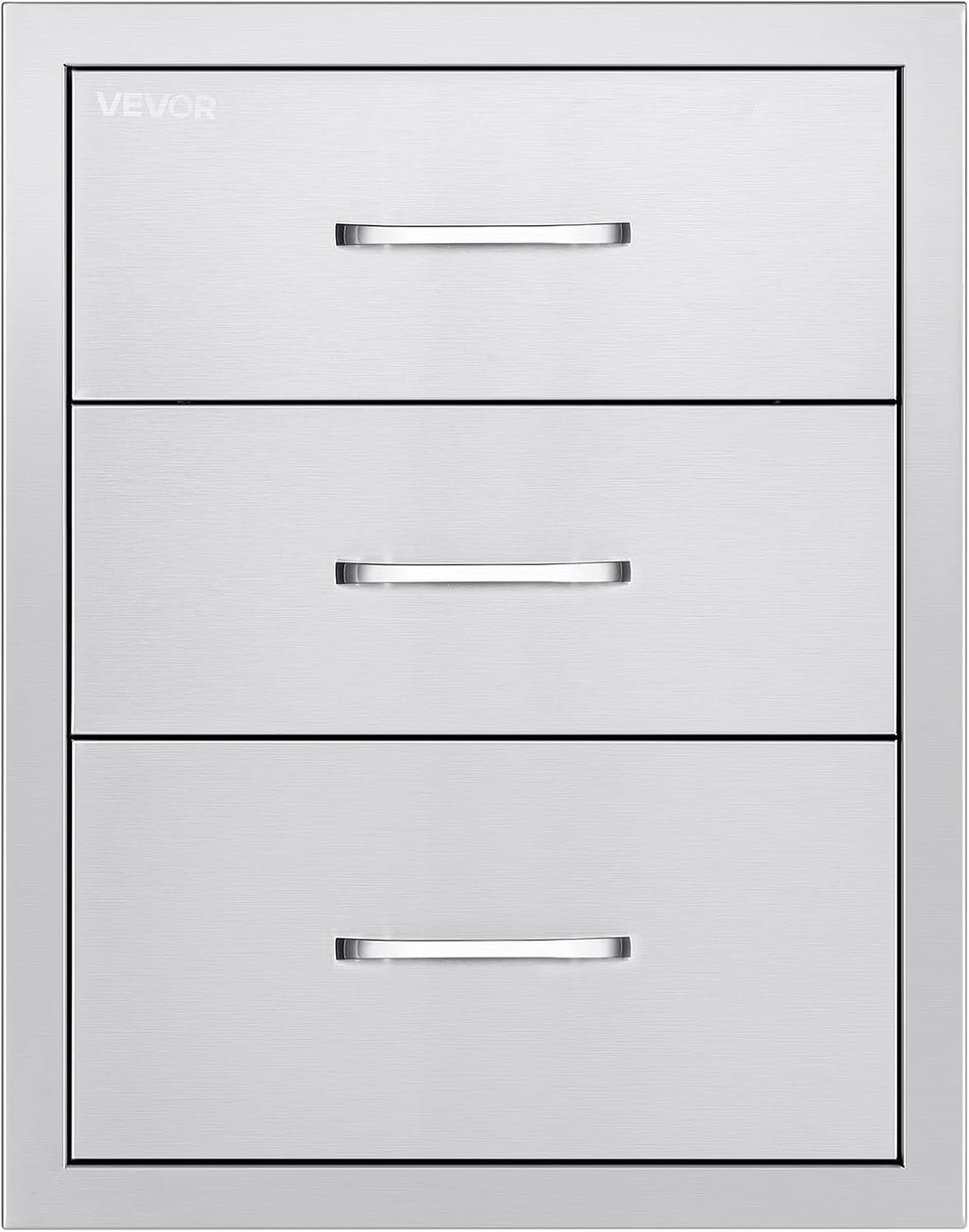 VEVOR Outdoor Kitchen Drawer Cabinet, Stainless Steel, 18.11 inch W x 23.23 inch D x 23.23 inch H, 3 Drawers