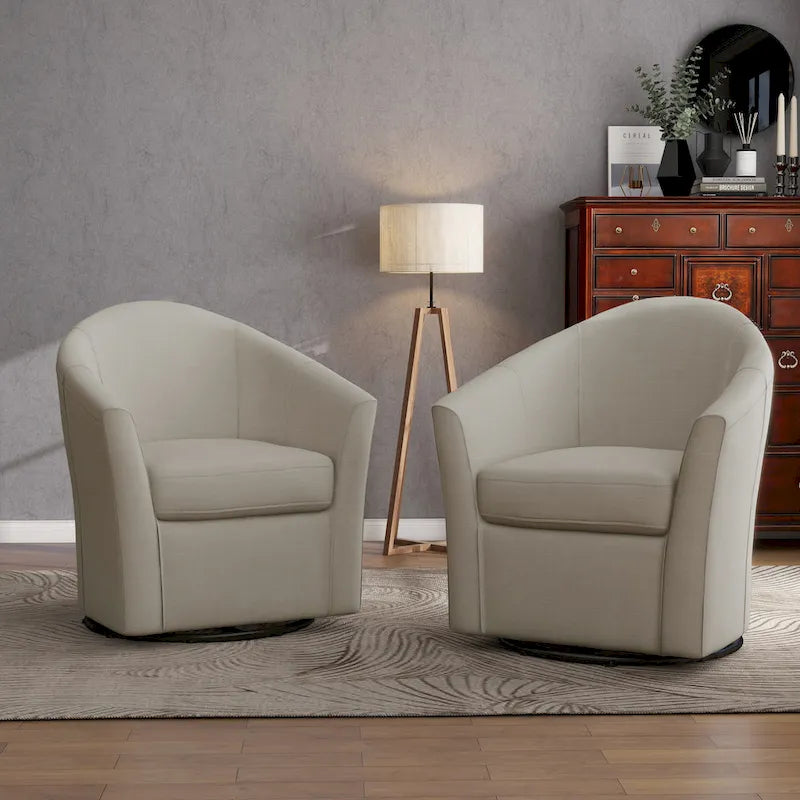 Upholstered Swivel Barrel Accent Chairs, Set Of 2 - 30.71W 27.56D 29.93H