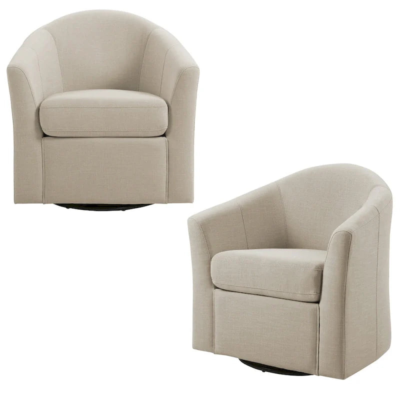 Upholstered Swivel Barrel Accent Chairs, Set Of 2 - 30.71W 27.56D 29.93H