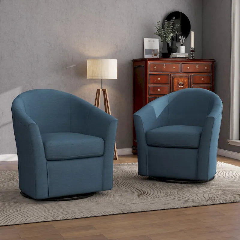 Upholstered Swivel Barrel Accent Chairs, Set Of 2 - 30.71W 27.56D 29.93H