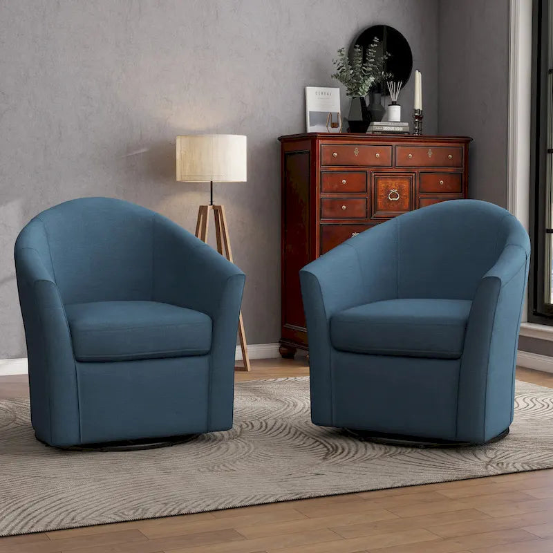 Upholstered Swivel Barrel Accent Chairs, Set Of 2 - 30.71W 27.56D 29.93H