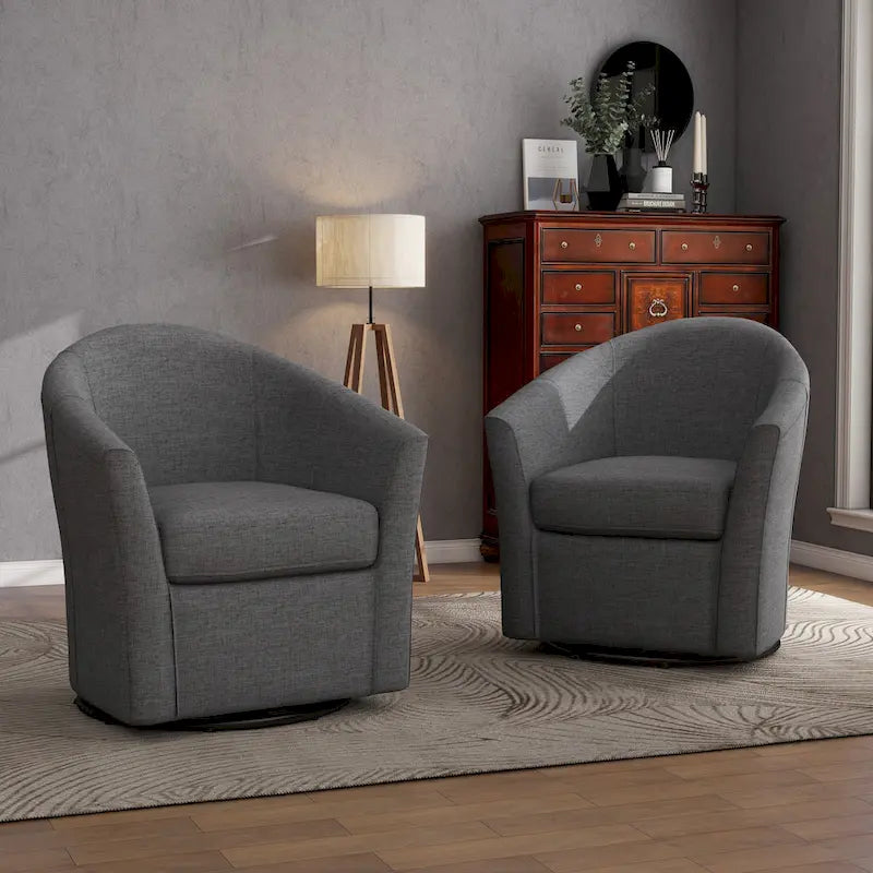 Upholstered Swivel Barrel Accent Chairs, Set Of 2 - 30.71W 27.56D 29.93H