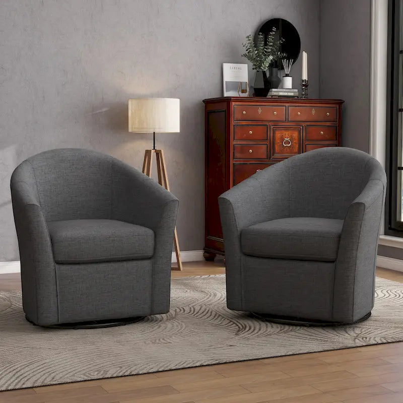 Upholstered Swivel Barrel Accent Chairs, Set Of 2 - 30.71W 27.56D 29.93H