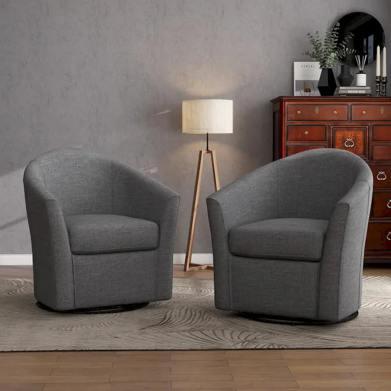Upholstered Swivel Barrel Accent Chairs, Set Of 2 - 30.71W 27.56D 29.93H