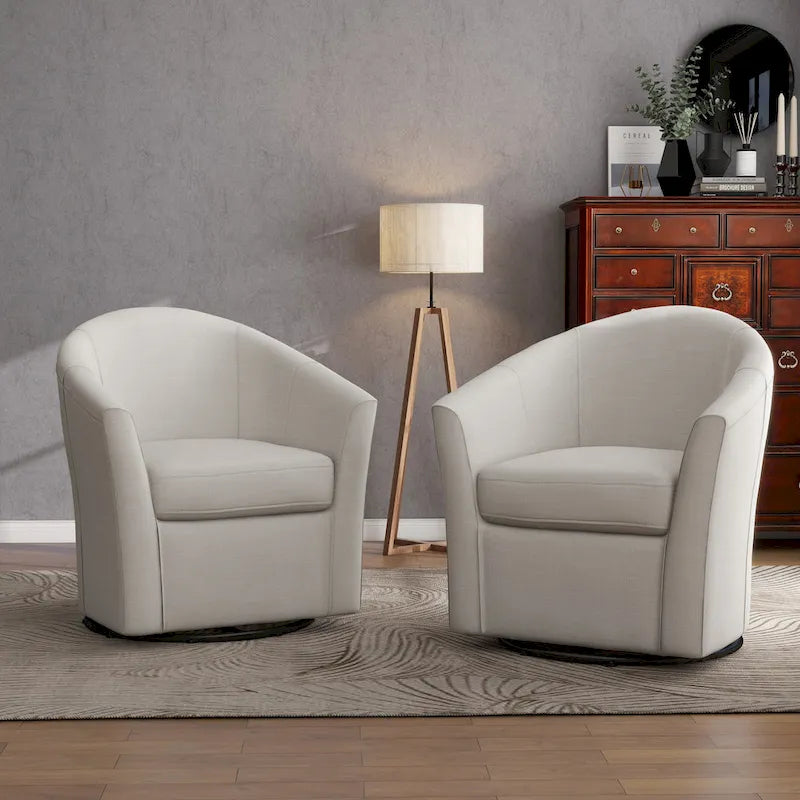 Upholstered Swivel Barrel Accent Chairs, Set Of 2 - 30.71W 27.56D 29.93H