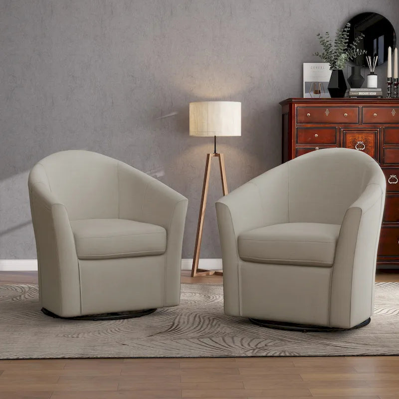 Upholstered Swivel Barrel Accent Chairs, Set Of 2 - 30.71W 27.56D 29.93H