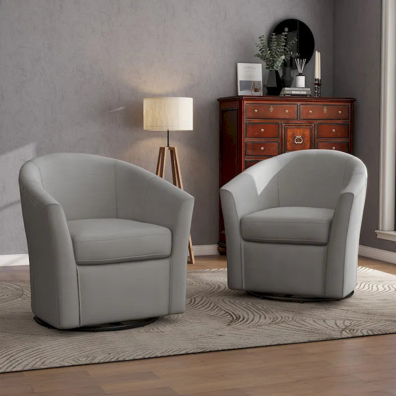 Upholstered Swivel Barrel Accent Chairs, Set Of 2 - 30.71W 27.56D 29.93H