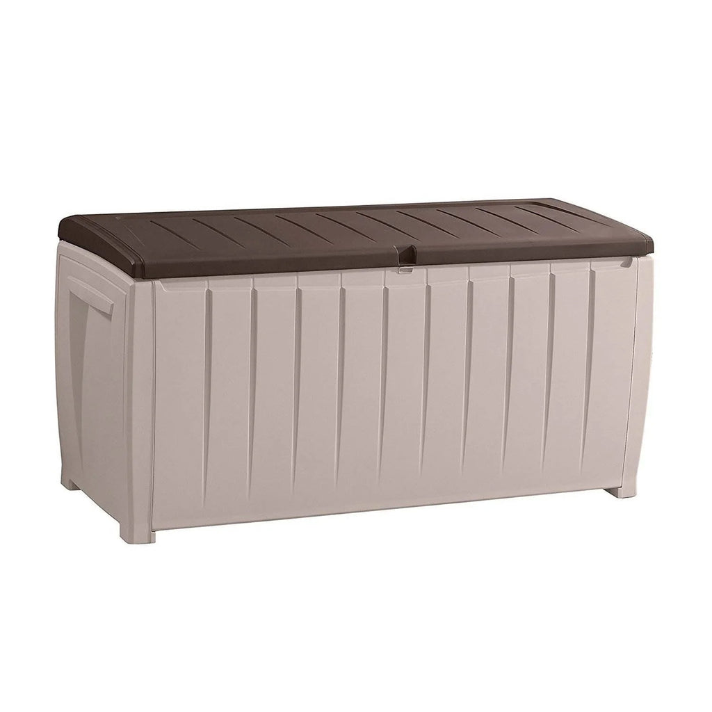 Keter Outdoor Patio Storage Deck Box And Bench, 90 Gallon, Weather Resistant Rattan Resin - Novel