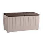 Keter Outdoor Patio Storage Deck Box And Bench, 90 Gallon, Weather Resistant Rattan Resin - Novel