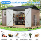 JAXPETY 10 x 10 ft Outdoor Metal Storage Shed With Window And Lockable Door - Brown