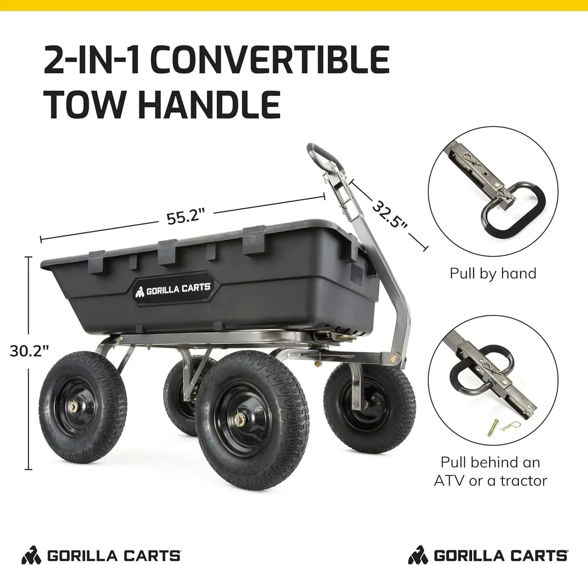 Gorilla Carts Utility Dump Wagon 6 Cubic Feet 1200 lb Capacity Black - GOR6PS