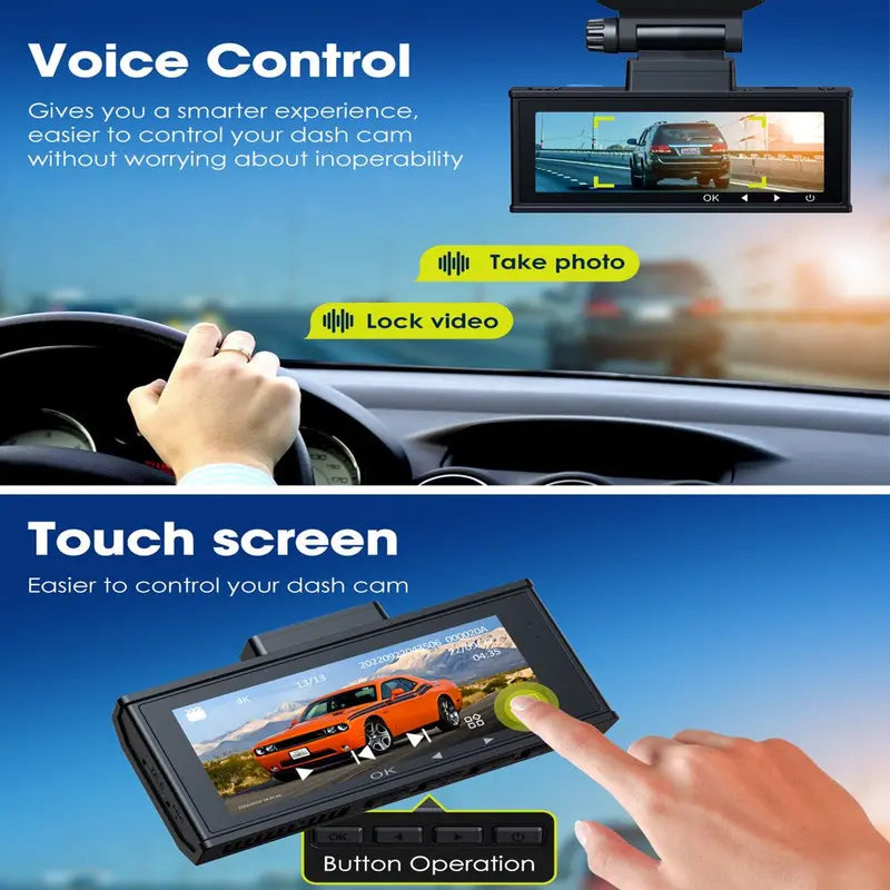 TOGUARD Front And Rear Dash Cam 4K+2K, 3.16-Inch Touch Screen, 64GB Memory Card - DC15