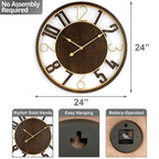 24 Inch Round Wooden Wall Clock With Numeral Design - Battery Operated
