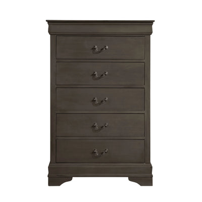 DeeHome Louis Philippe Style 1pc Chest Of 5 Drawers, Stained Gray Finish