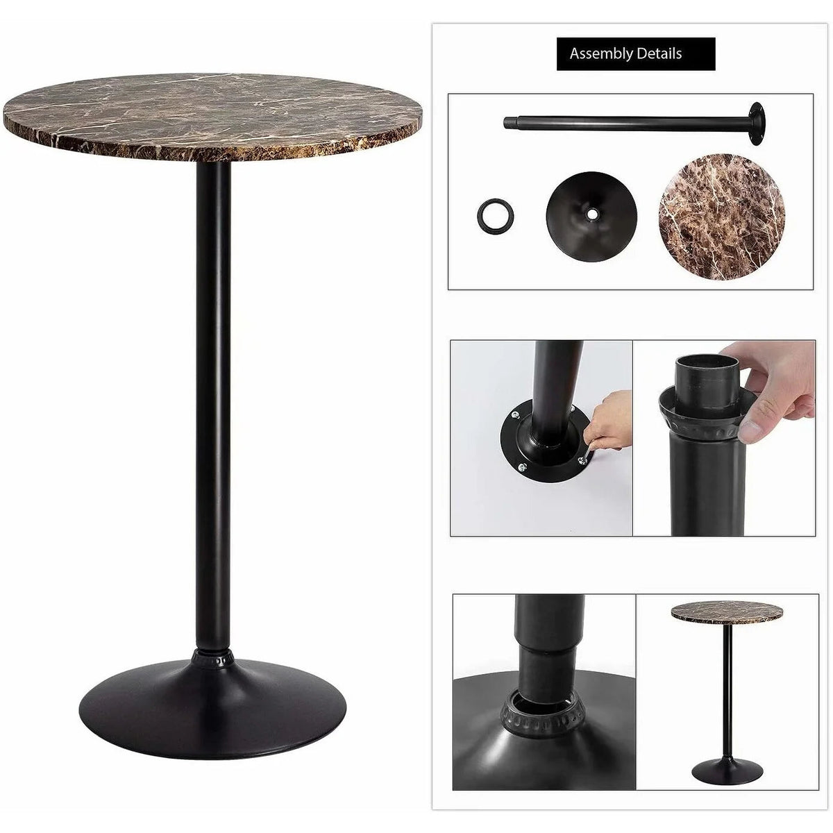 Round Bar-Height Bistro Pub Table With Metal Base And MDF Top, 23.8 x 23.8 x 39.5 Inch