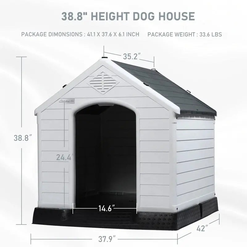 LEMBERI Weatherproof Plastic Dog House - Indoor/Outdoor Use