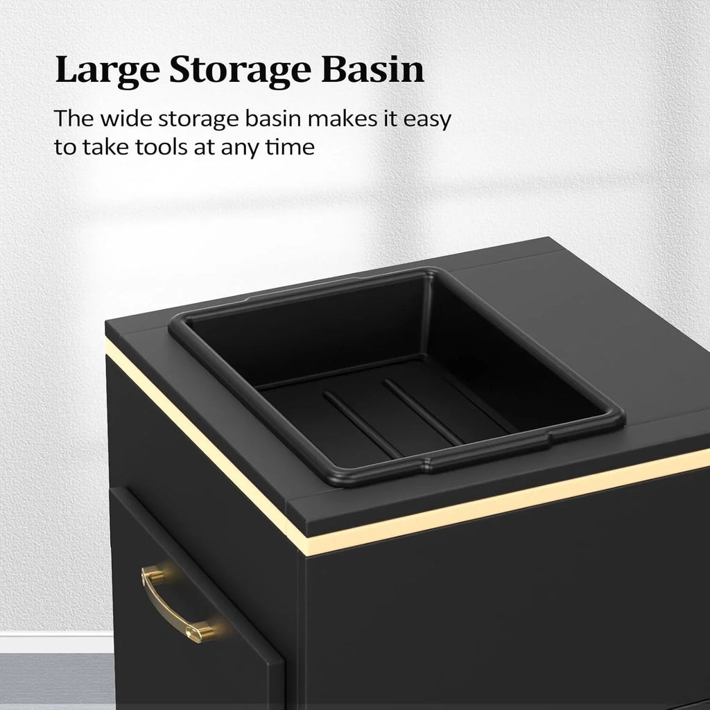OmySalon Salon Storage Station With 3 Drawers, Storage Basin And 3 Hair Dryer Holders, White Gold - 17.7in D x 17.7in W x 38.1in H