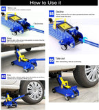 2T Hydraulic Floor Jack With 2pcs 3 Ton Axle Stands - Blue