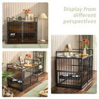 ROOMTEC Large Dog Crate Furniture With Adjustable Bowls, Steel Frame, 48in x 30.3in x 43in