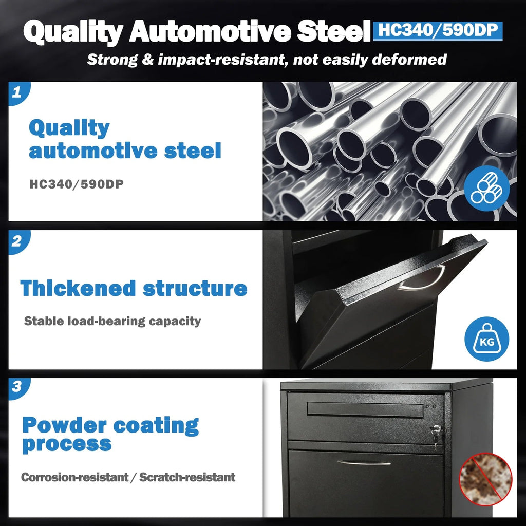 Gaonala Steel Package Delivery Box 19.6x14.4x44.9in Lockable Weather-Resistant Black