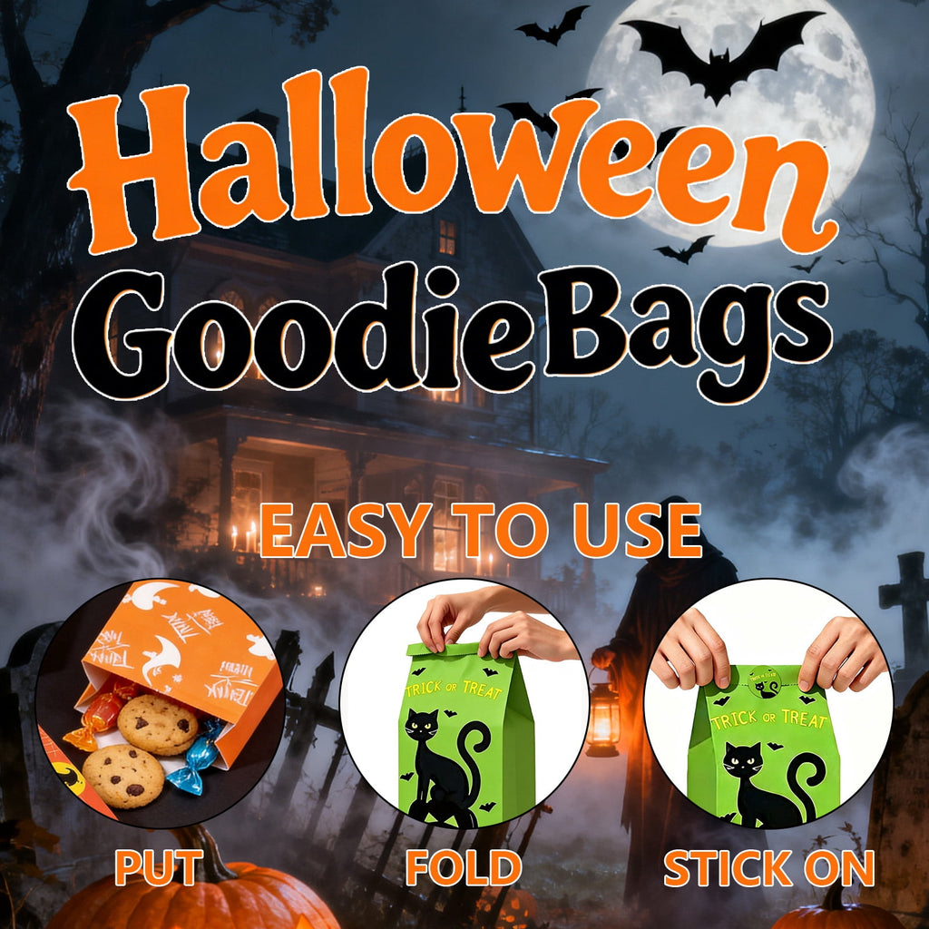 AGCAN 40 Pcs Halloween Treat Bags, Paper Goodie Bag with 48 Stickers, 10 Design, Party Favor Bags for Gifts, Halloween, Party