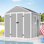 Seizeen Outdoor Resin Storage Shed, 41 Cu. Ft. / 306 Gal, Gray, 3 Doors With Floor