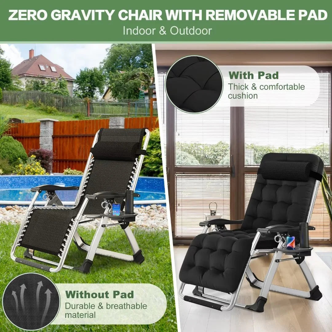 NAIZEA Zero Gravity Lawn Recliner Chairs, 2 Pack, Black