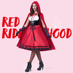 Joyfy Women Little Red Riding Hooded Costume with Dress, Cape and Gloves, Adult Women Halloween Costume for Halloween Party Cosplay