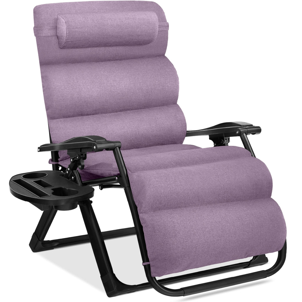 Best Choice Products Oversized Zero Gravity Folding Recliner With Removable Cushion And Side Tray - Fossil Gray