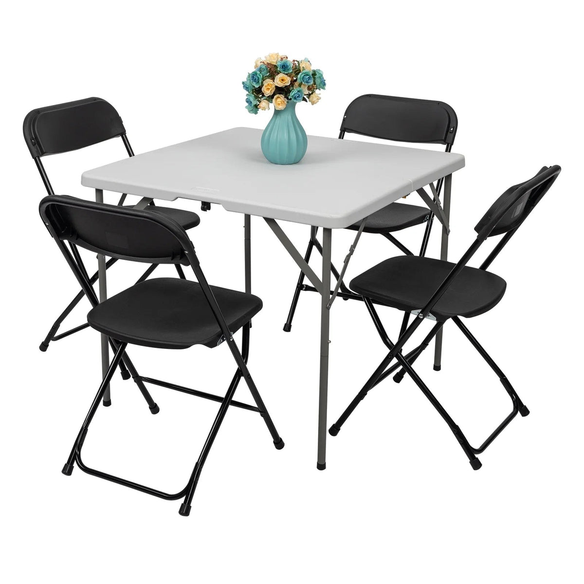 Ktaxon 6ft White Folding Table And 10 Black Folding Chairs