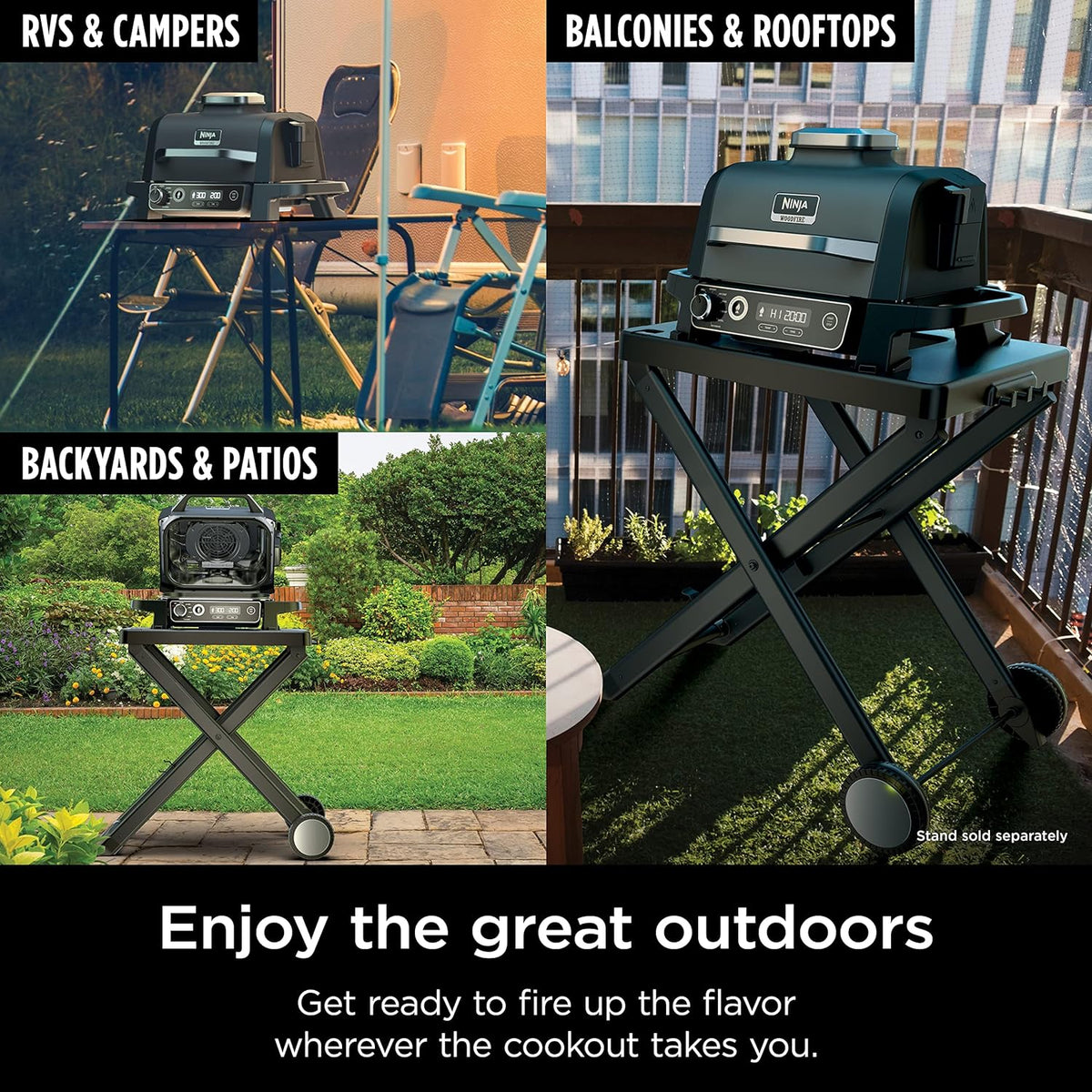 Ninja 7-in-1 Portable Electric Outdoor Grill And Smoker With Thermometer, Grey - OG751BRN