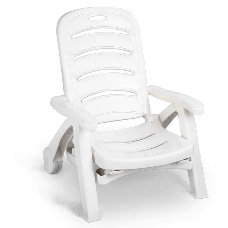 Rolling Folding Plastic Pool Lounge Chair With Armrests, 5 Position - Patio Deck Beach Chair