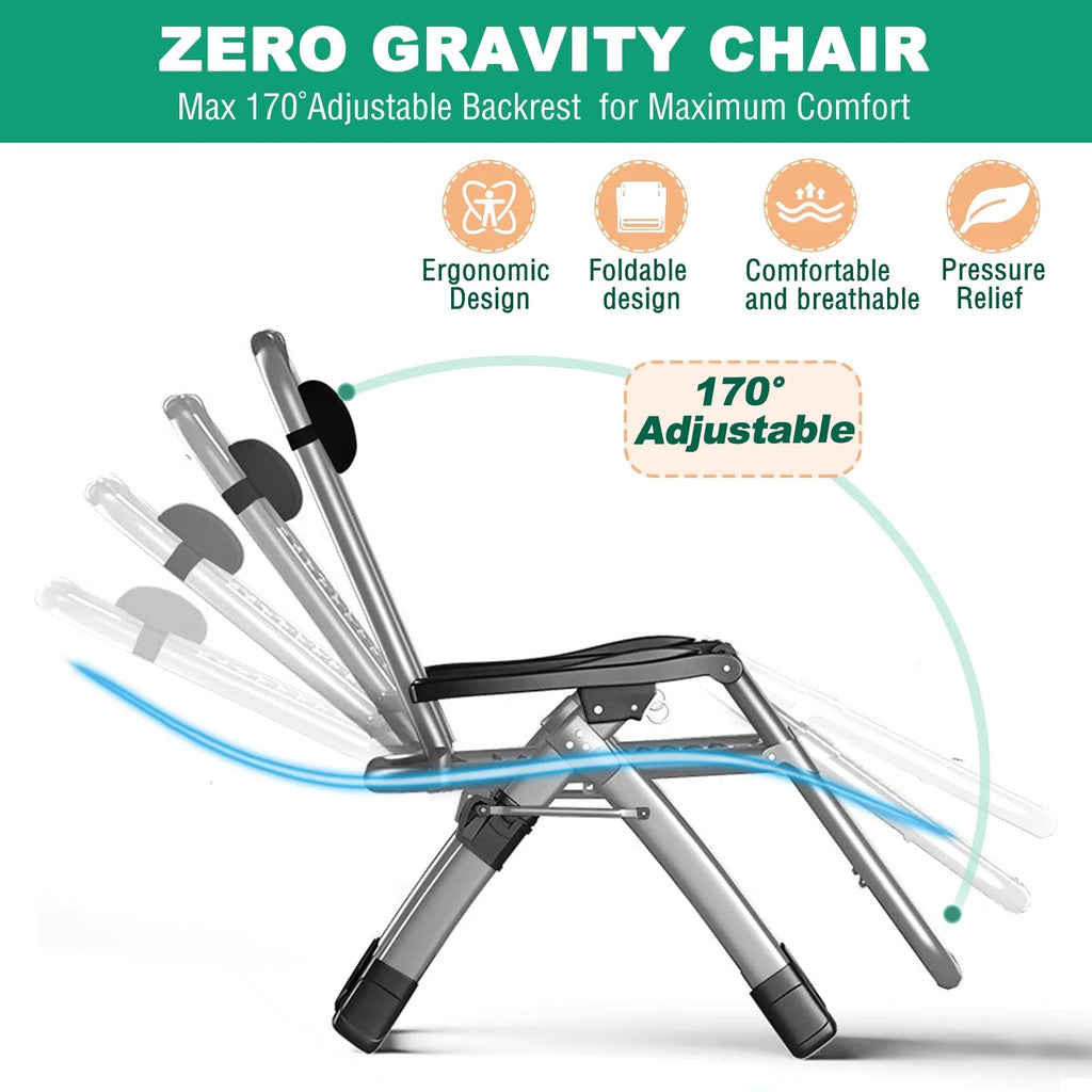 NAIZEA Zero Gravity Lawn Recliner Chairs, 2 Pack, Black