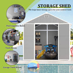 Seizeen Outdoor Resin Storage Shed, 41 Cu. Ft. / 306 Gal, Gray, 3 Doors With Floor