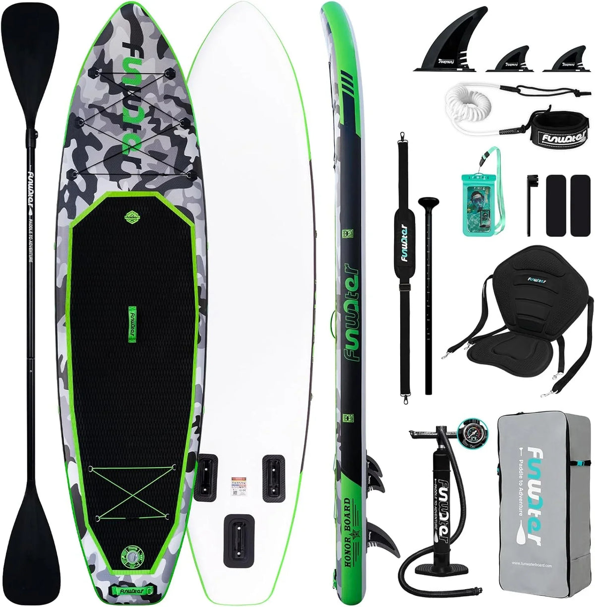FunWater Inflatable Stand Up Paddle Board, 11 ft x 32 in x 6 in - SUP Paddle Accessories