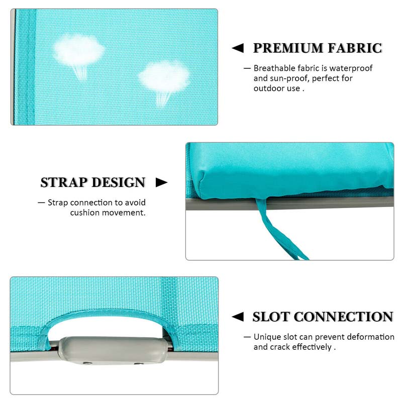 7 Position Folding Outdoor Chaise Lounge Chair With Cushion And Pillow